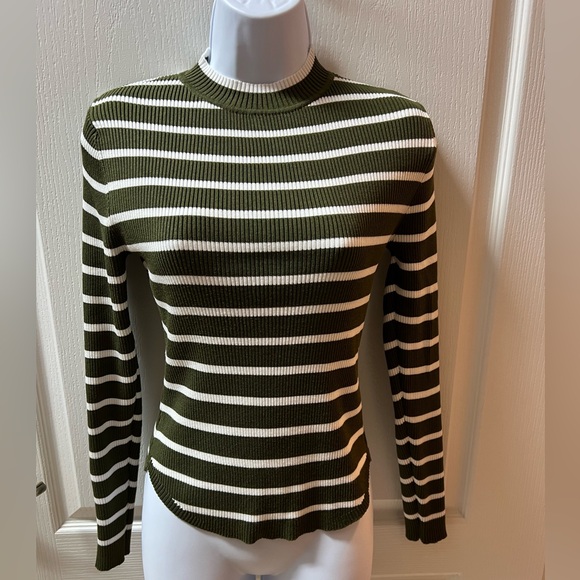 Madden Girl Sweaters - Madden Girl Olive and White Striped Sweater